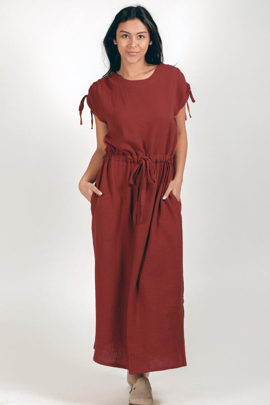 Boho Serenity Gauze Maxi Dress (sku # D240030 RUST )