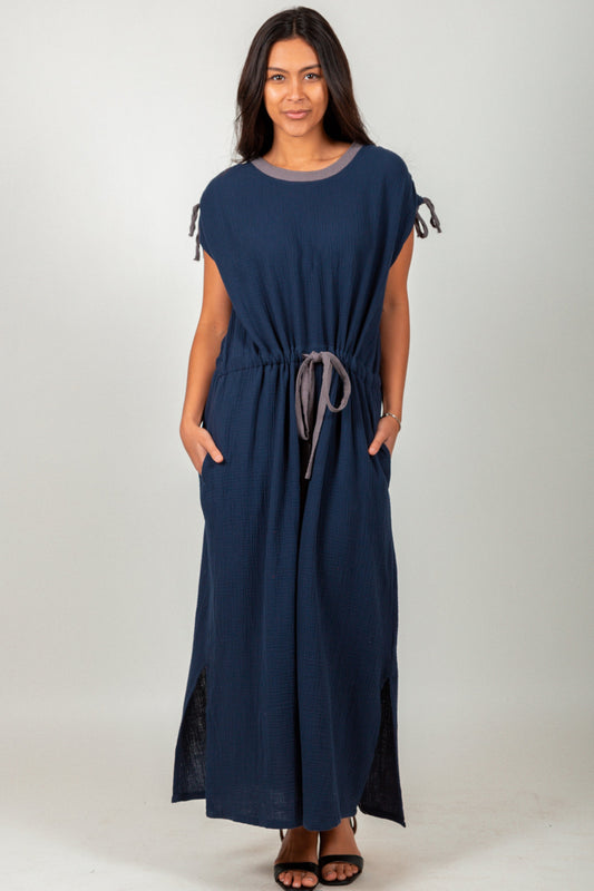 Boho Serenity Gauze Maxi Dress (sku# D240030 NAVY )
