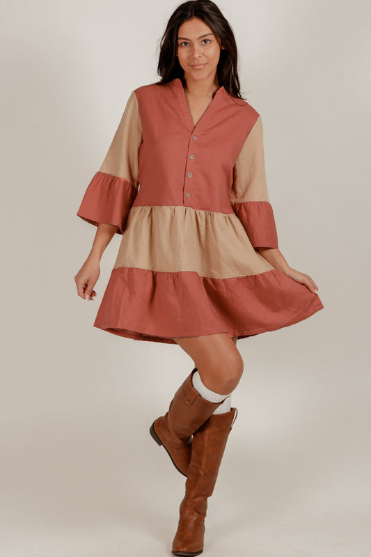 100% Linen Vintage Tunic – Boho Chic with Ruffled Elegance (sku#D240031-1LINEN)