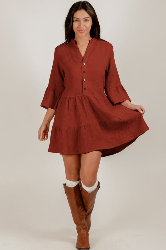 Vintage-Inspired 100% Cotton Gauze Tunic (sku # D240031 RED )