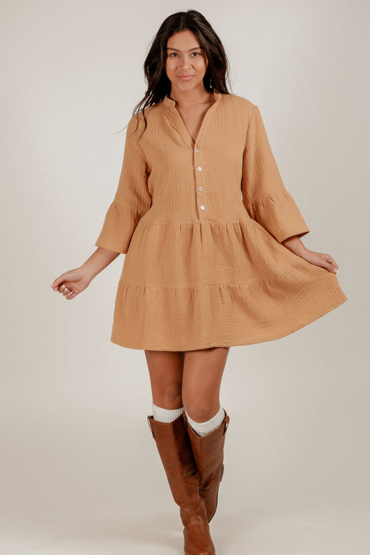 100% Cotton Gauze Mustard Yellow Tunic – Vintage Boho Style (sku#D240031 )