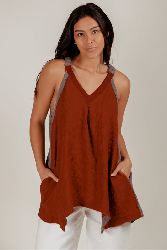 100% Cotton Gauze Patchwork Tunic – Boho Handkerchief Hem Design(sku#D240032 )