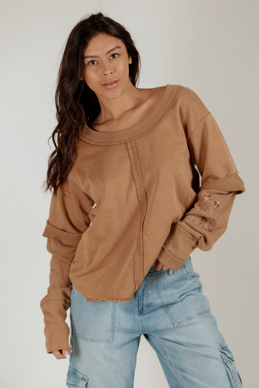 Sandstone Bloom Pullover (Wholesale)(SKU# F240005-4 CAMEL)