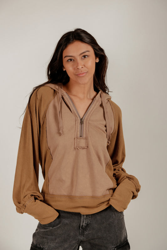 Camel Patched Hoodie (Wholesale)(SKU# F240006-1)