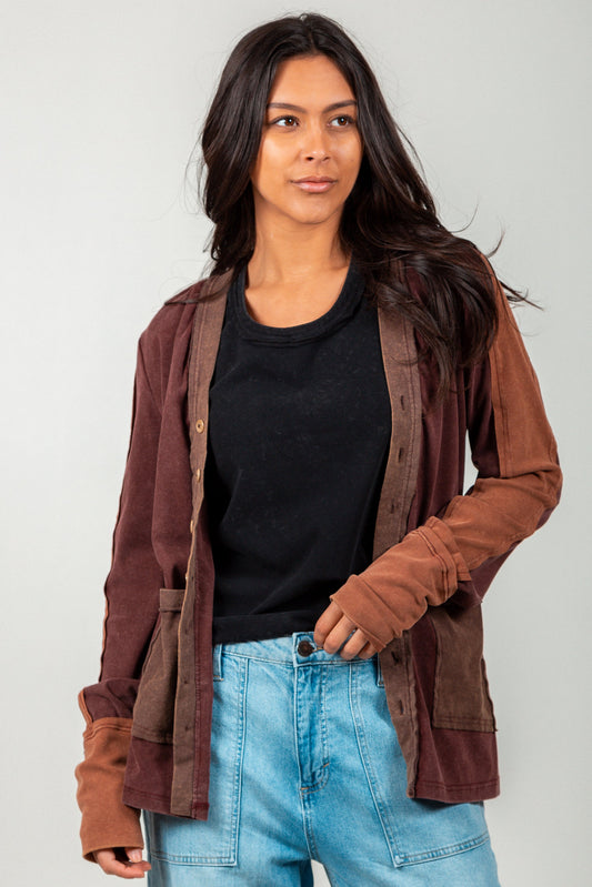 Rustic Harmony Ribbed Cardigan  (SKU #F240008 RIBBED CARDIGEN, BROWN )