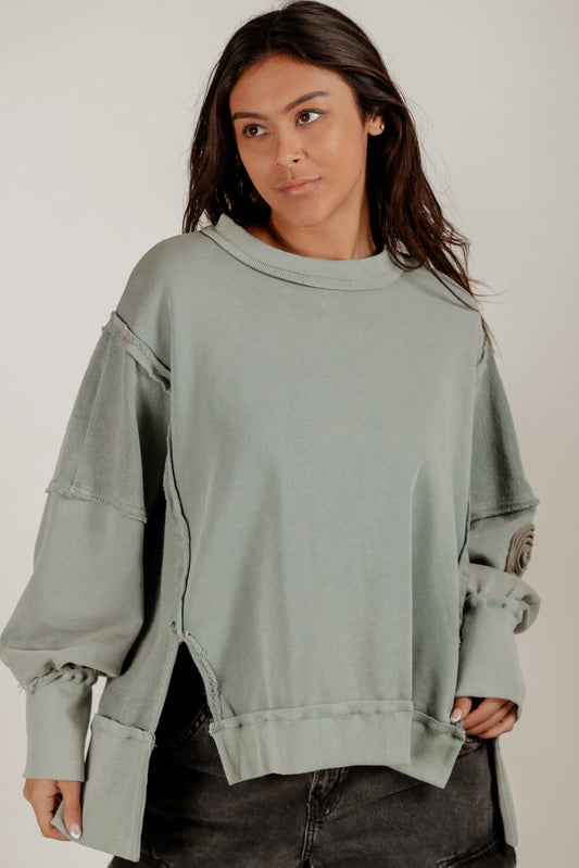 Split Ease Pullover (wholesale) (sku# F240014-2 OLIVE)
