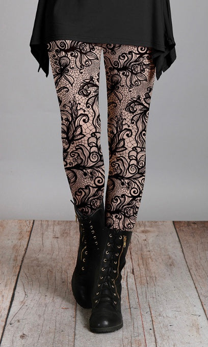 Black Lace Print Leggings