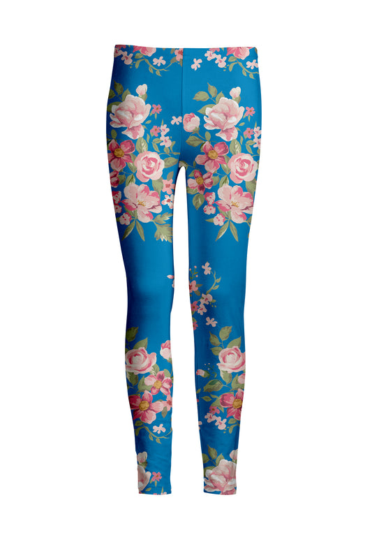 Bold Print Leggings-White Pink Rose