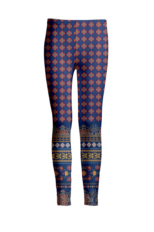 Bold Print Leggings-Blue Red