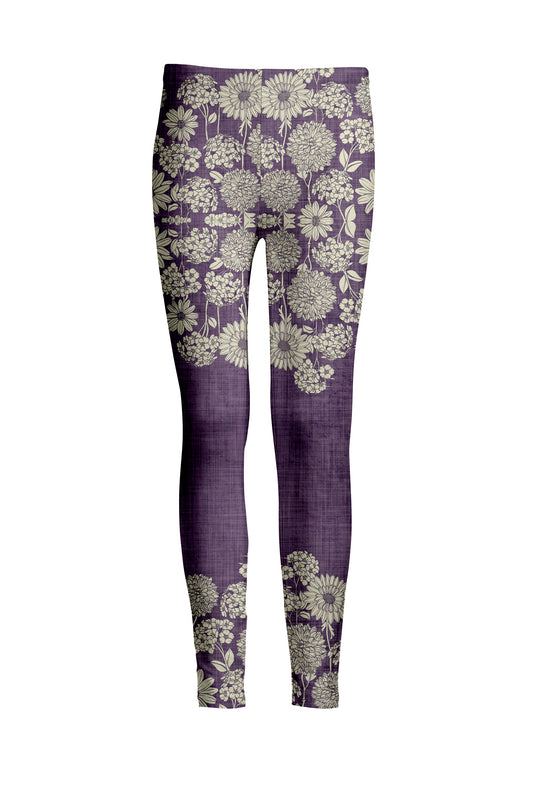Bold Print Leggings-Purple White Floral