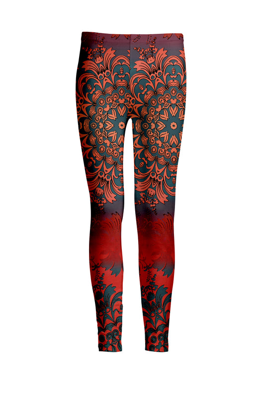 Bold Print Leggings-Black Red Boho