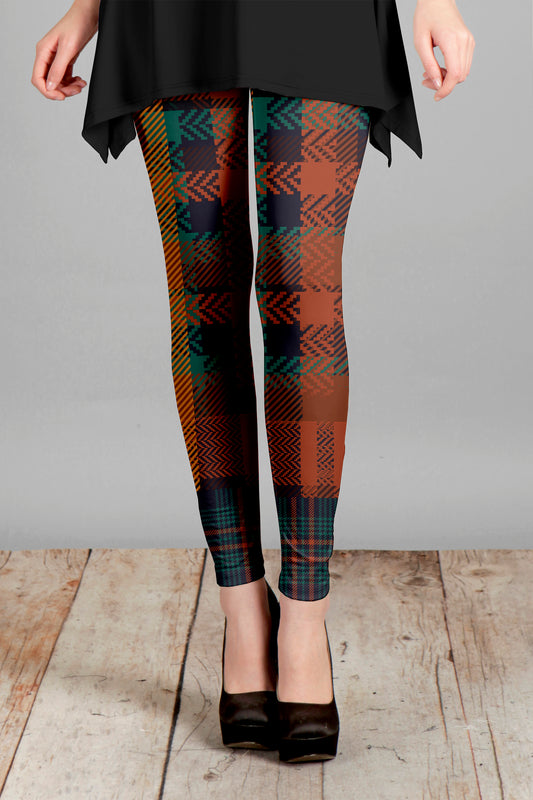 Bold Print Leggings-Green Rust
