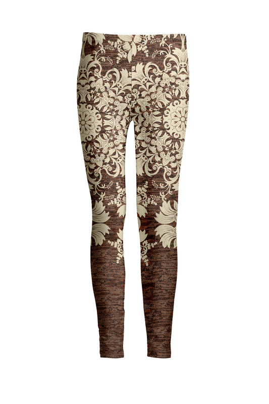 Bold Print Leggings-Brown White Boho