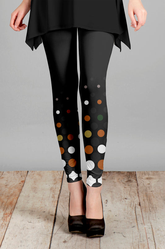 Bold Print Leggings-Black Multi Dots