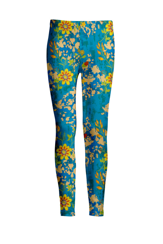 Bold Print Leggings-Teal Blue