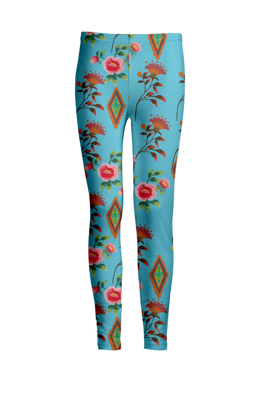 Bold Print Leggings-Teal Blue Multi