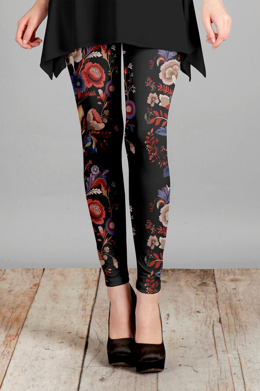 Bold Print Leggings-Black Red