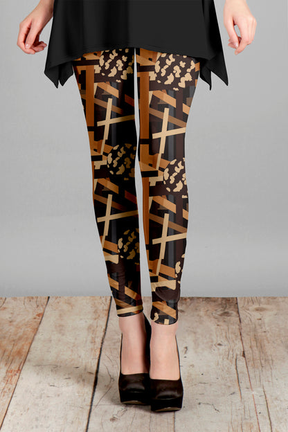Bold Print Leggings-Black Red Boho