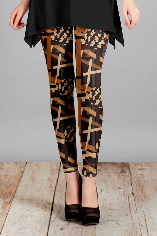 Bold Print Leggings-Brown Multi