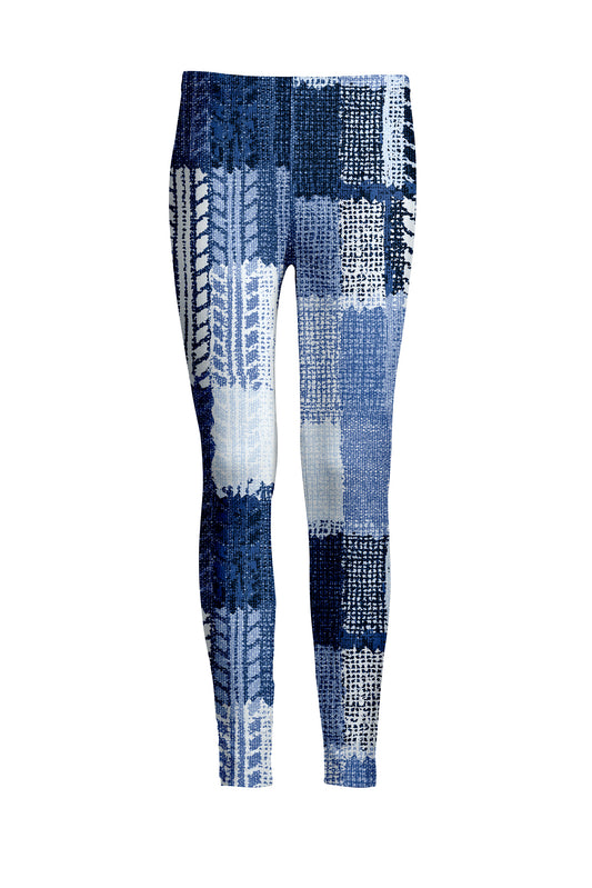 Bold Print Leggings-White Blue