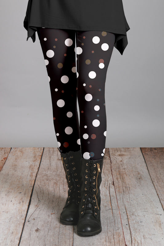 Bold Print Leggings-Black White Dots