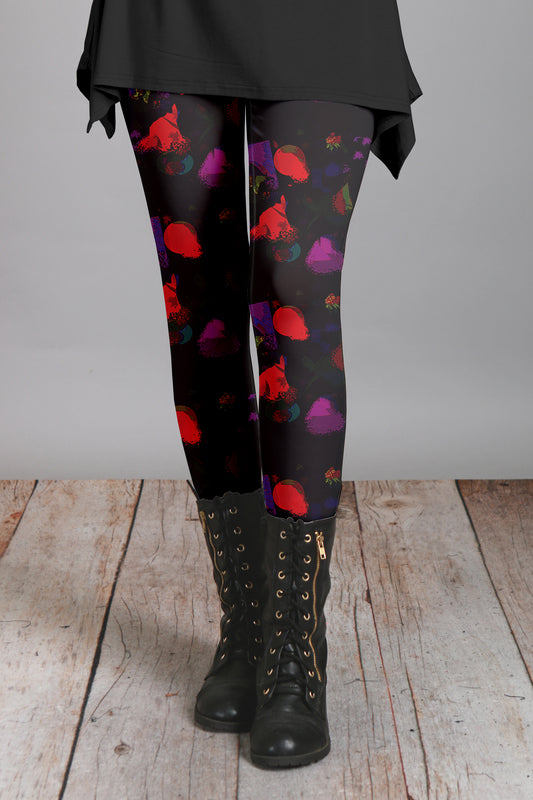 Bold Print Leggings-Black Red