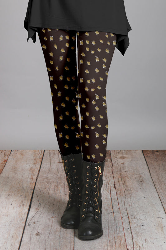 Bold Print Leggings-Brown Yellow