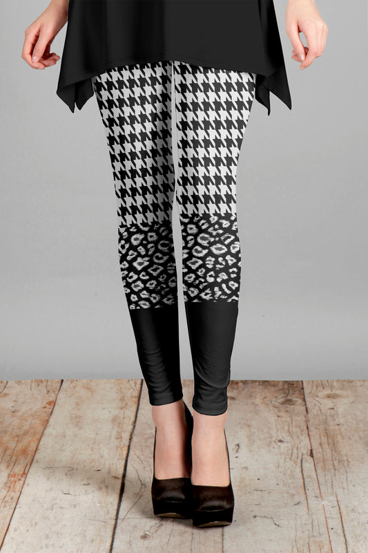 Bold Print Leggings-Black White Animal