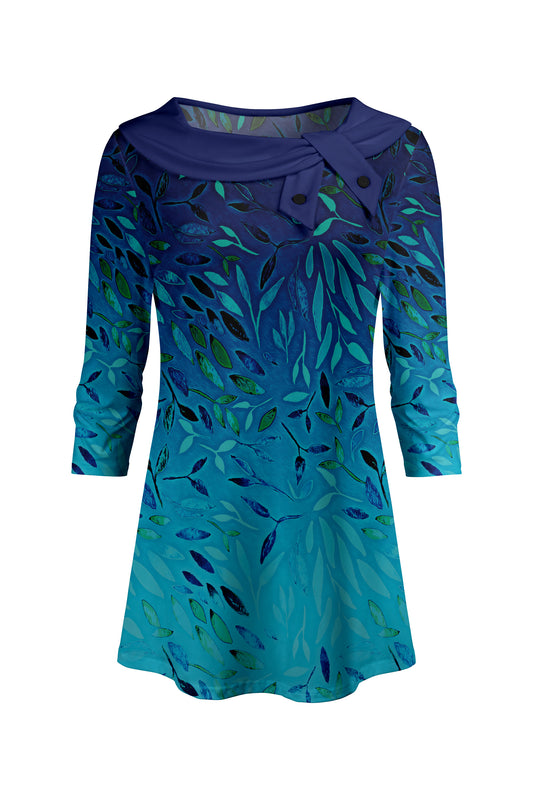 Bold Collar Printed Tunic-Black Floral