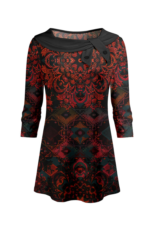 Bold Collar Printed Tunic-Black Red Boho