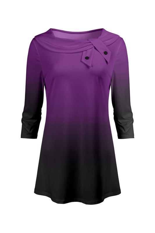 Bold Collar Printed Tunic-Purple Black