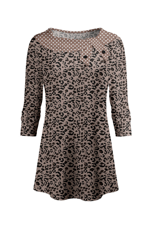 Bold Collar Printed Tunic-Brown Black Animal