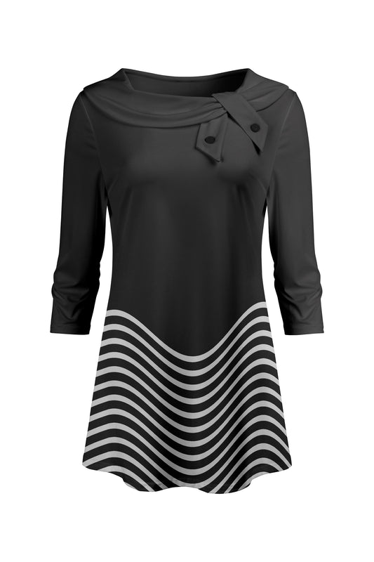 Bold Collar Printed Tunic-Black White Strip