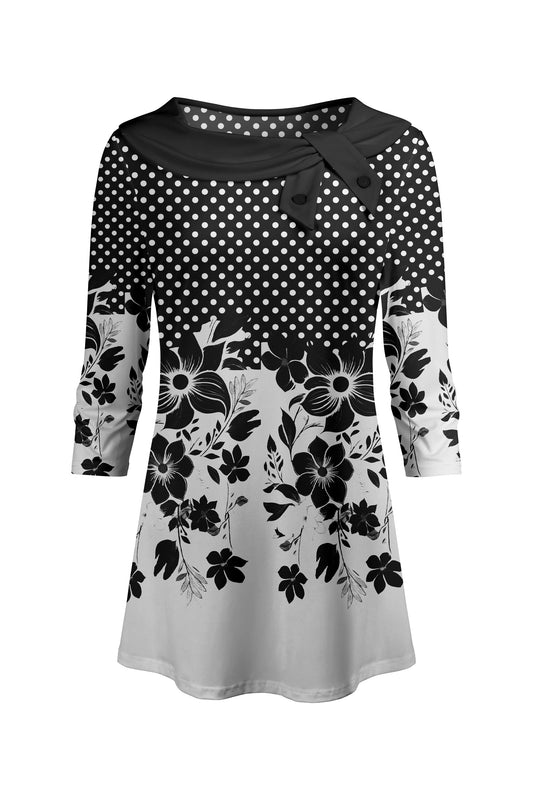 Bold Collar Printed Tunic-White Floral Multi