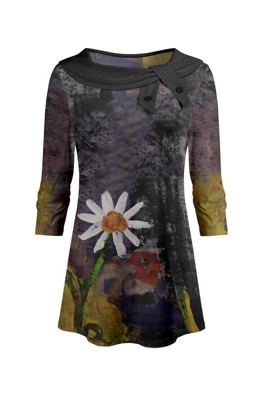 Bold Collar Printed Tunic-White Floral Multi