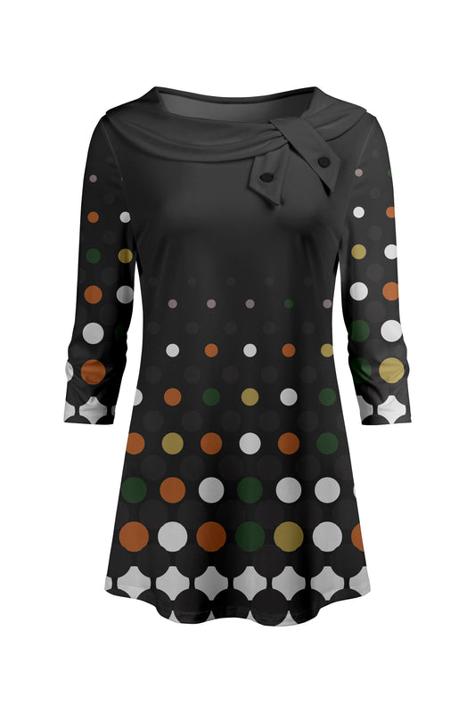 Bold Collar Printed Tunic-Black Multi Dots