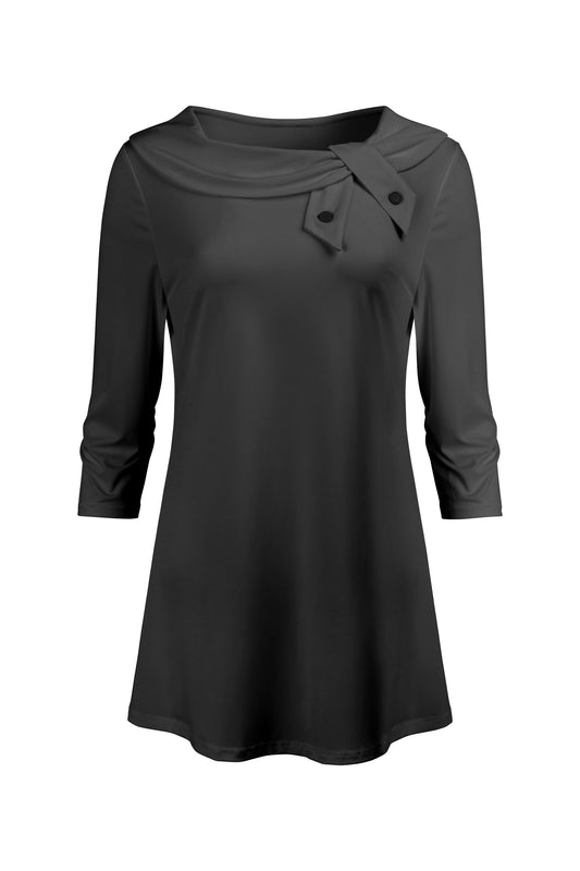 Bold Collar Printed Tunic-Black