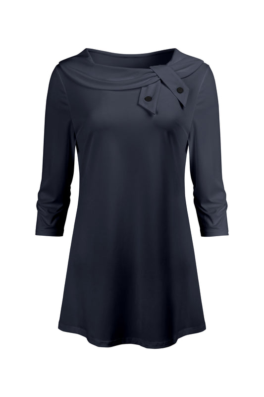 Bold Collar Printed Tunic-Navy