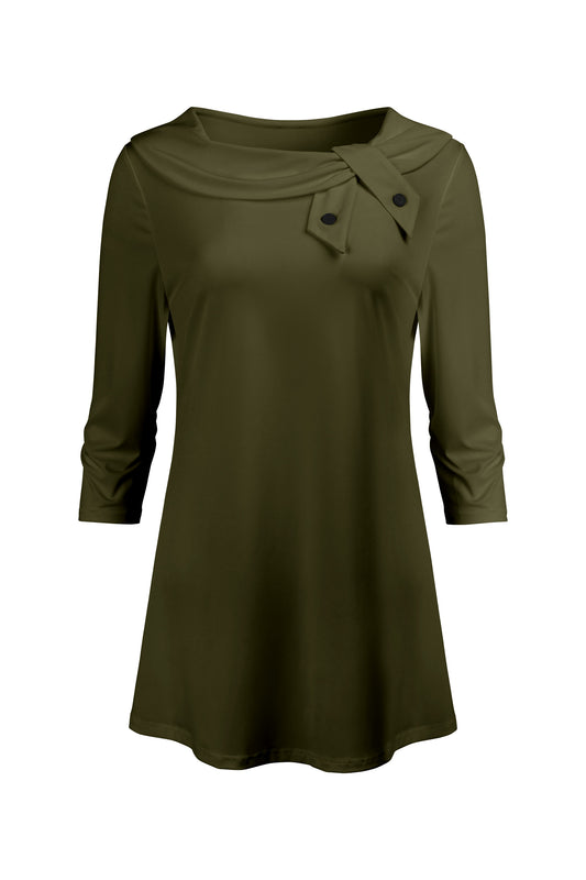 Bold Collar Printed Tunic-Olive