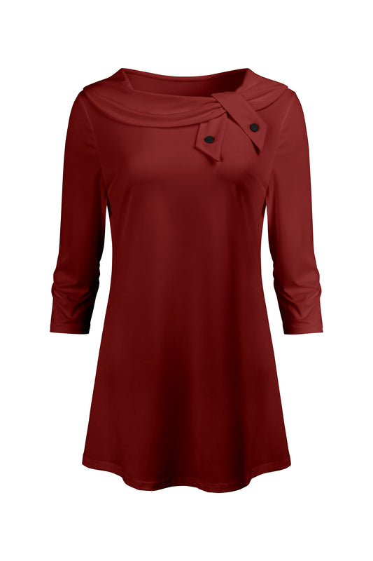 Bold Collar Printed Tunic-Red