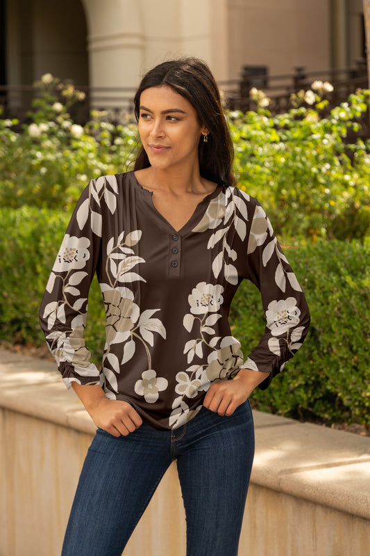 Front Pleated Button Tunic-Brown Beige
