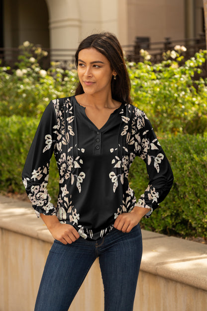 Front Pleated Button Tunic-Brown White
