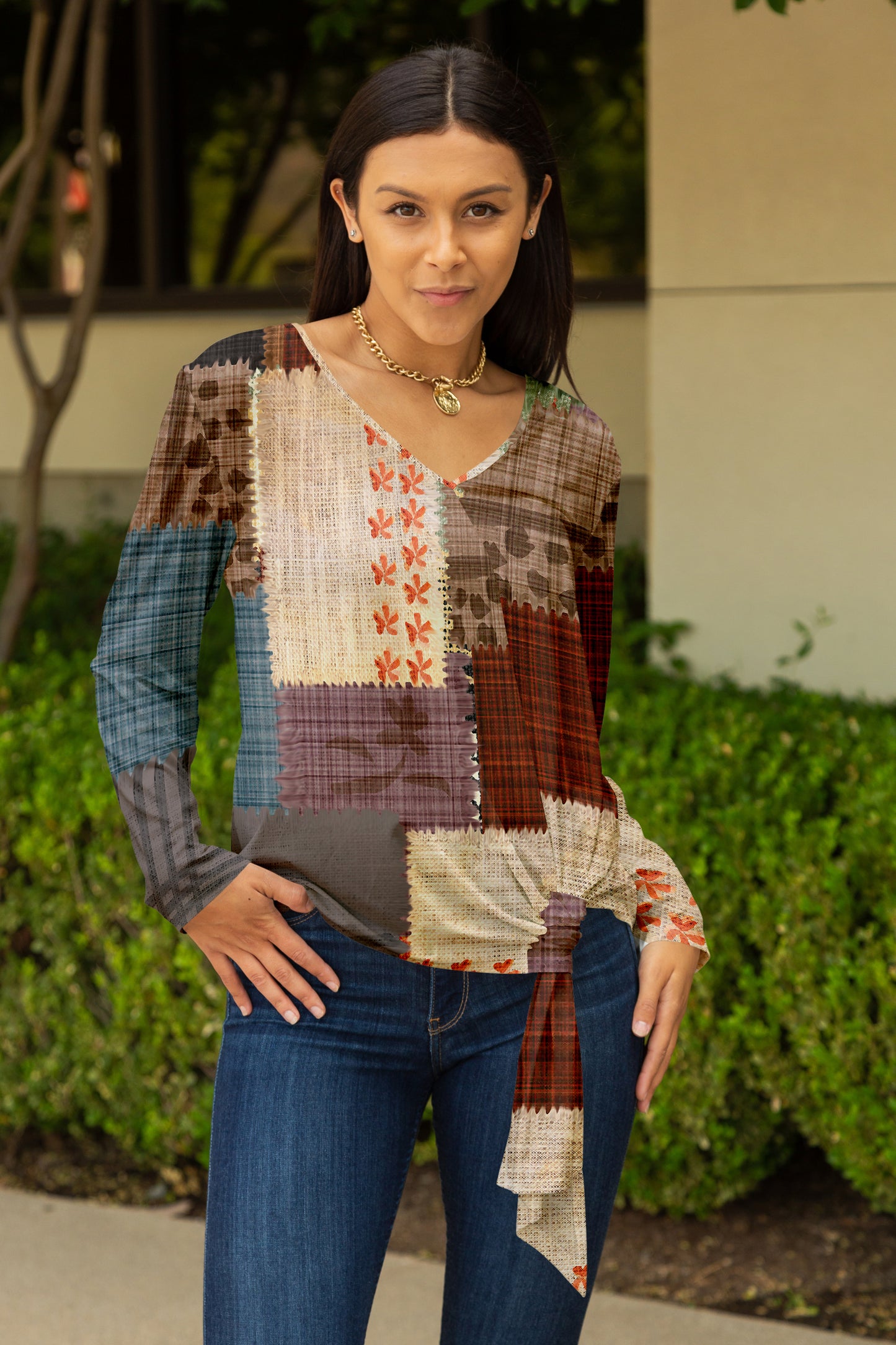 Twisted Hem Tie Tunic-Black Green