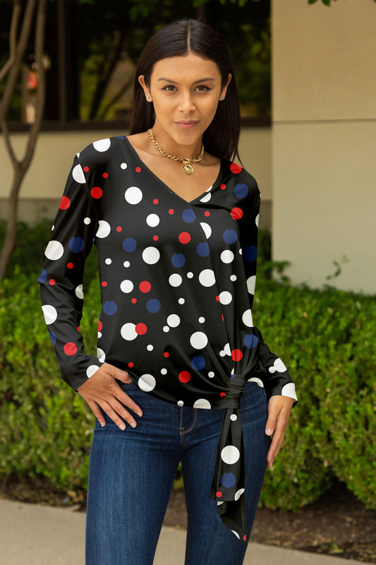Twisted Hem Tie Tunic-Black White
