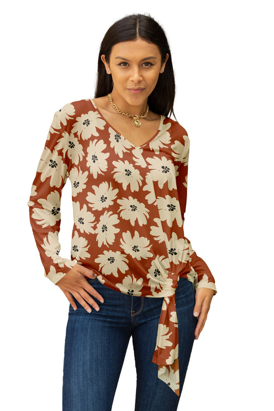 Twisted Hem Tie Tunic-Rust Beige
