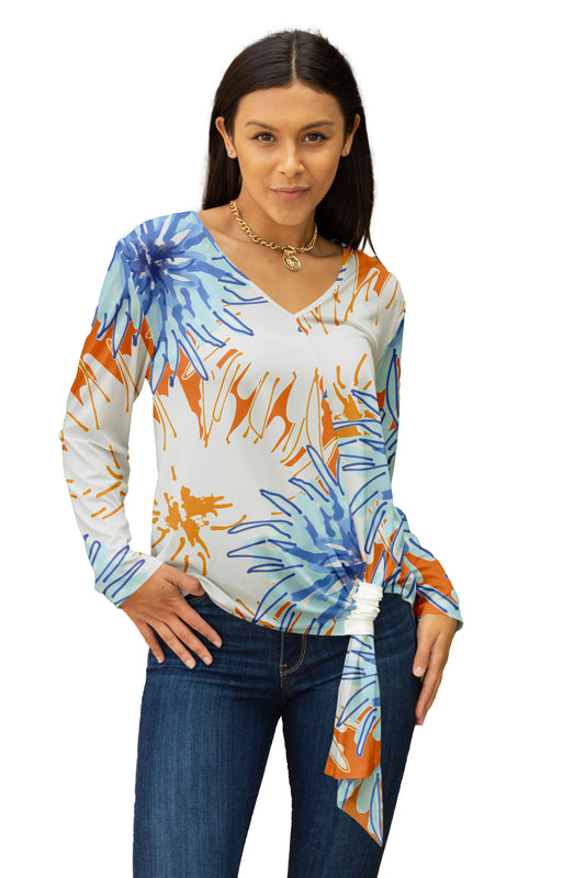 Twisted Hem Tie Tunic-Blue Orange
