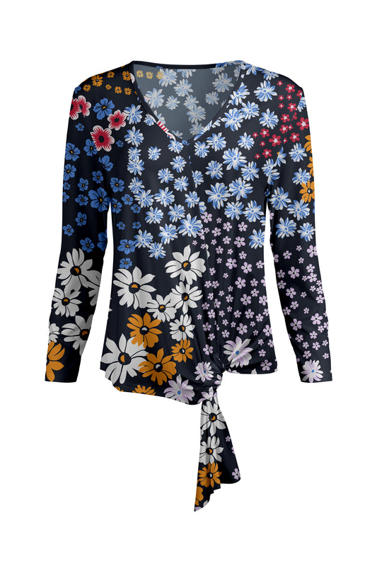 Twisted Hem Tie Tunic-Navy Multi