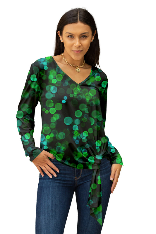 Twisted Hem Tie Tunic-Black Green