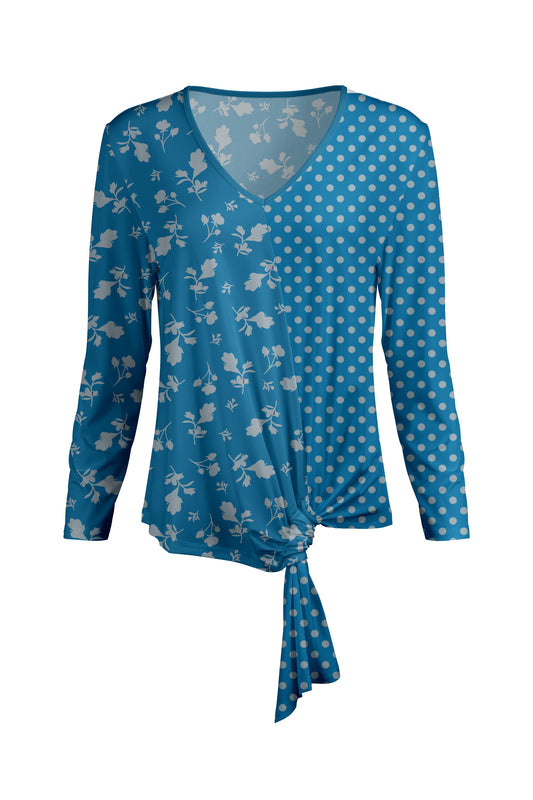 Twisted Hem Tie Tunic-Blue White
