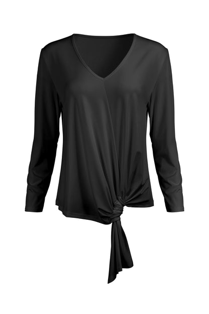 Twisted Hem Tie Tunic-Black Green